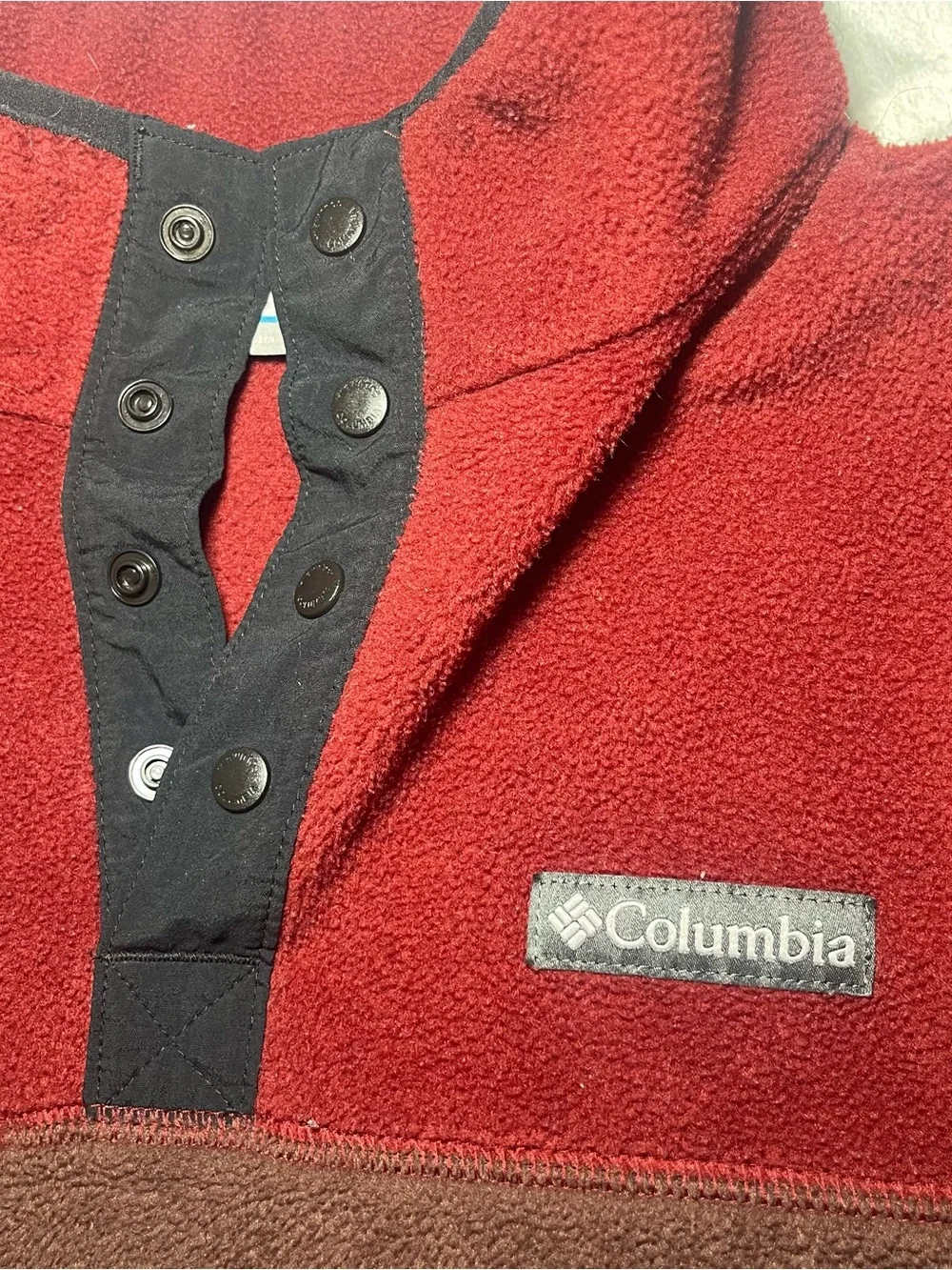 Columbia Fleece Pullover Men’s Medium Red Brown Snap Neck Jacket Outdoor